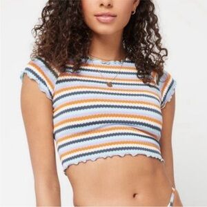 NWT L* Space Under The Sun Wildflower Rashguard Top Striped Ruffle Edge Size M
